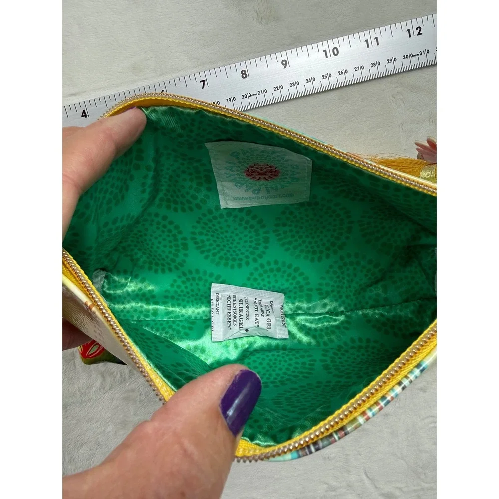 PAPAYA! Small Tassel Pouch Artistic Floral Makeup Travel Bag Green Multi
